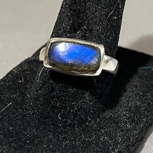 New Blue Labradorite Ring: 925 Sterling Silver Bar Signet size 8